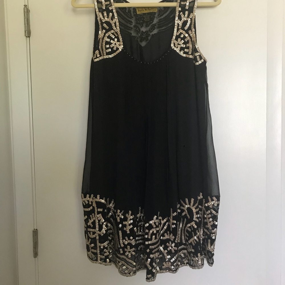 Silk and Gold Matte Sequined Nicole Miller Dress